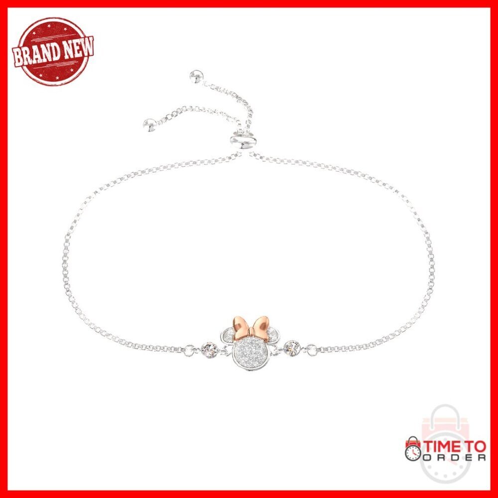 Silver Glitter Pendant Bracelet with Crystals Adjustable Lariat Elegant